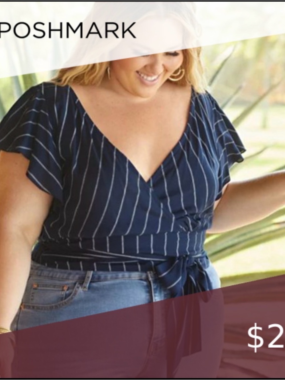 Fashion to Figure Navy Pinstripe Wrap Top